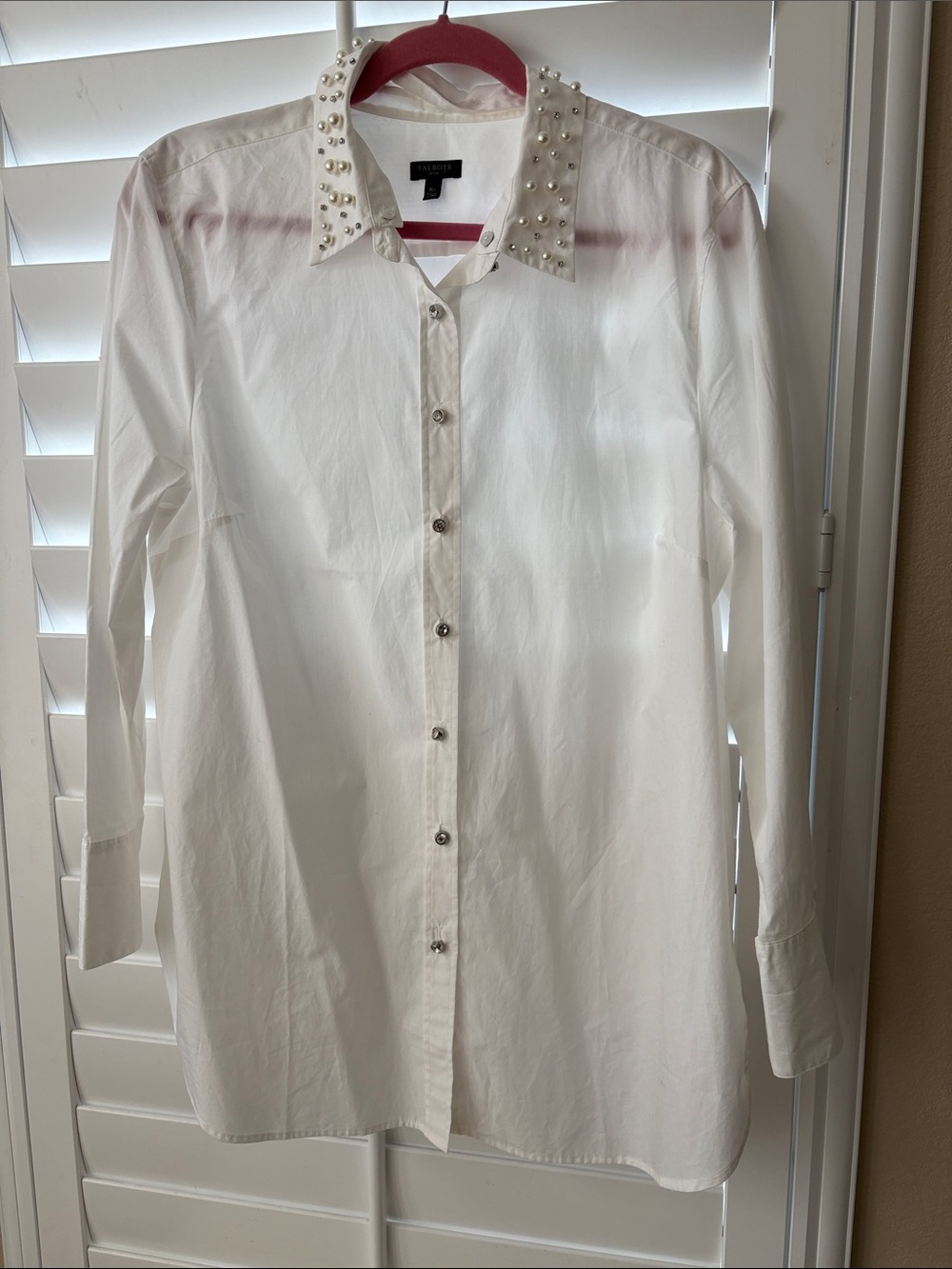 Talbots White Button-Front Shirt with Studded Collar